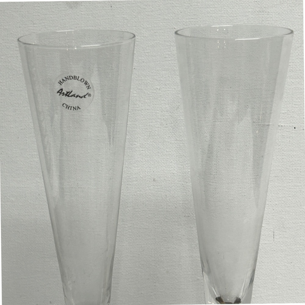 ARTLAND PRESCOTT HONEYCOMB STEM CHAMPAGNE FLUTES Brutalist Frosted glass MCM - Picture 8 of 14